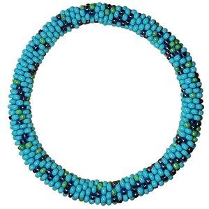 Women's Blue Green Roll On Seed Beaded Rope Bracelet Stackable Fashion Jewelry